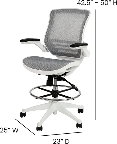 Miniatura 3 de Flash Furniture Waylon - Silla de oficina giratoria de respaldo medio con anillo de pie ajustable y altura del asiento, silla ergonómica de malla