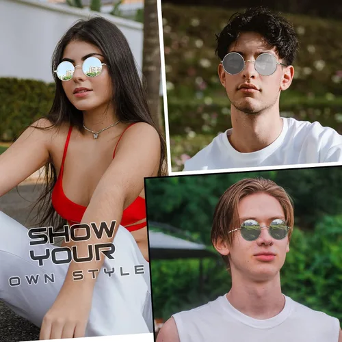 Miniatura 52 de KANASTAL Gafas de sol redondas polarizadas para mujeres y hombres, estilo hippie con protección UV400