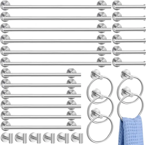 Miniatura 14 de Gisafai Juego de 15 accesorios de baño de níquel cepillado, toalleros plateados para baño, acero inoxidable SUS304 de 23.6 pulgadas, soporte