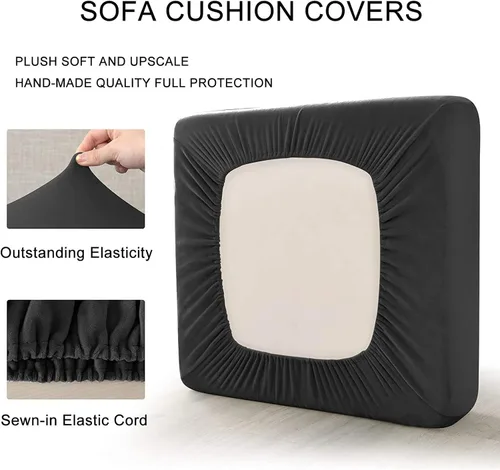 Miniatura 4 de Fundas de cojín de terciopelo para sofá, funda elástica para cojín de sofá suave, protector de muebles extraíble y lavable para sala de estar, Negro