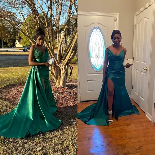 Miniatura 6 de Vestidos de sirena con cuentas de lentejuelas 2024 sin tirantes, vestidos largos de satén para dama de honor, vestido formal de fiesta de noche