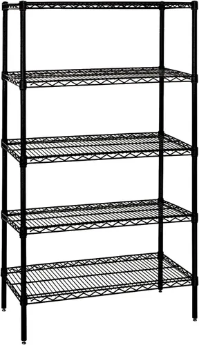 Quantum Storage Systems WR74-1824BK Kit de inicio para estantería de alambre de 4 niveles de altura de 74 pulgadas, acabado negro, 18 pulgadas de