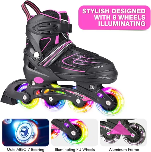 Miniatura 4 de Patines en línea ajustables, patines en línea para exterior con ruedas completamente iluminadas para niños y adultos, mujeres, niñas y niños C-rosa