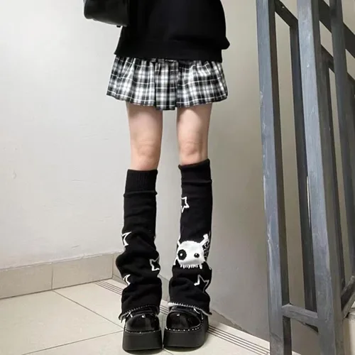 Miniatura 3 de American Trends Calentadores de piernas Y2k Kawaii negro blanco lindo calentadores de piernas Y2k accesorios góticos para mujeres niñas 80s fiesta