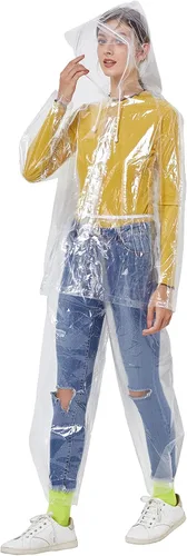 Miniatura 8 de Freesmily Chubasquero reutilizable transparente para mujeres y hombres, impermeable, traje de lluvia, conjunto de pantalones con capucha