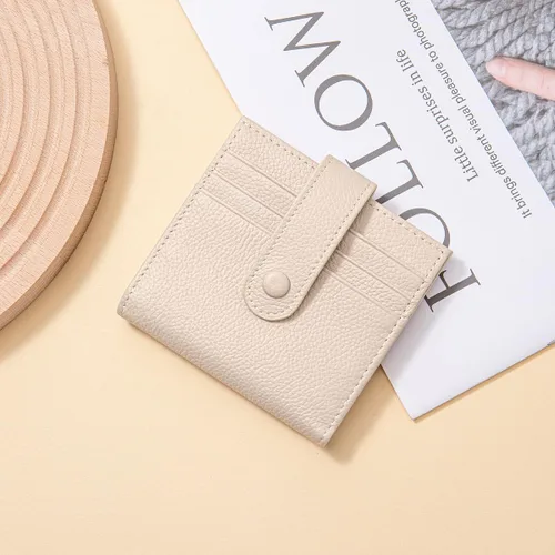 Miniatura 7 de Cartera delgada para mujer de cuero genuino pequeño plegable titular de la tarjeta de crédito con cremallera moneda bolsa de identificación ventana