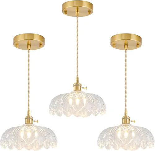 Miniatura 42 de Lámparas colgantes enchufables, lámpara colgante de cristal vintage, mini lámpara colgante de tulipán blanco leche, iluminación colgante para isla