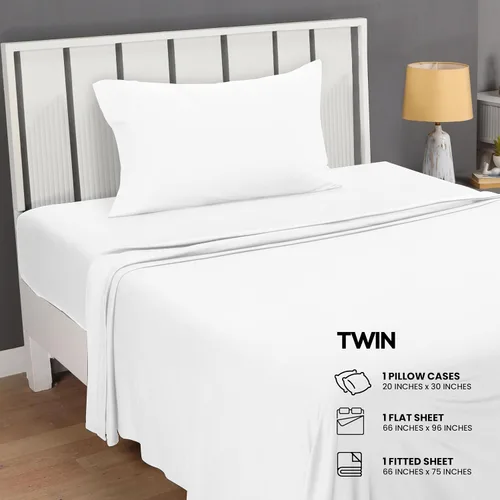 Miniatura 2 de Utopia Bedding Juego de sábanas tamaño individual – Sábanas de punto de jersey de 3 piezas – Algodón – Sábanas elásticas suaves (individual, blanco)