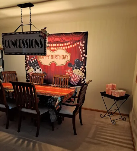 Miniatura 3 de Telón de fondo de noche de película, alfombra roja, temática de película, fondo de fiesta de cumpleaños, decoración de fotografía, accesorios