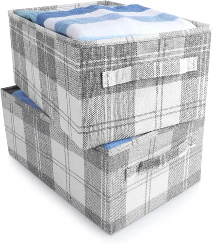 Miniatura 13 de ANMINY Paquete de 2 cestas de almacenamiento extragrandes para estantes, 20 x 14 pulgadas, plegables, de tela, lavables, canastas de almacenamiento