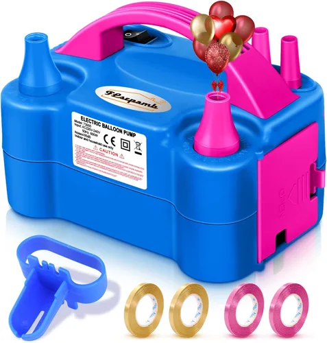 Miniatura 9 de FLSEPAMB Bomba de globo, bomba eléctrica de globo, boquilla doble portátil, bomba de aire eléctrica para globos, 110 V 600 W, inflador eléctrico
