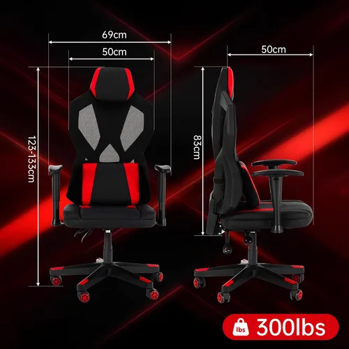 Miniatura 2 de Frassie Silla de juegos con luces LED RGB, silla de videojuegos ergonómica para computadora con soporte lumbar de masaje (rojo)
