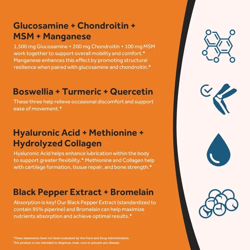 Miniatura 5 de Doctor's Recipes Glucosamina condroitina MSM Quercetina de cúrcuma, suplemento de apoyo al movimiento para hombres y mujeres, con pimienta negra