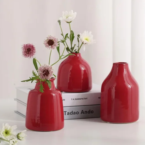 Miniatura 7 de Juego de 3 jarrones negros pequeños para decoración moderna del hogar, jarrones de cerámica para centros de mesa, jarrones de flores para sala