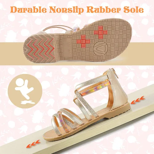 Miniatura 4 de Sandalias de gladiador para niñas con puntera abierta, sandalias de verano transpirables con cremallera en el talón (niños pequeñosniños grandes)