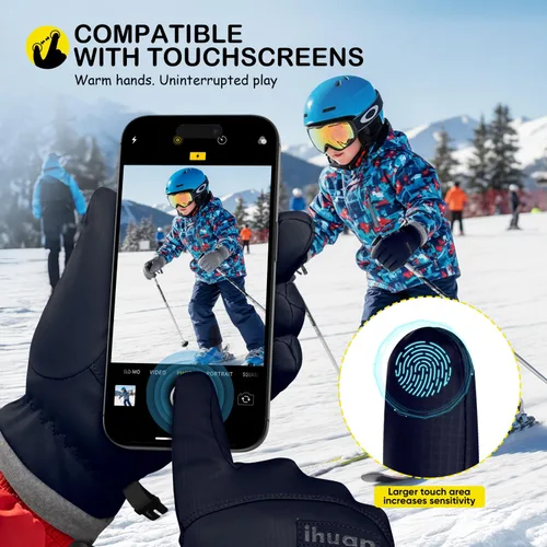 Miniatura 6 de ihuan Guantes de esquí impermeables de invierno para niños, snowboard, pantalla táctil, nieve, ciclismo, correr, para niños y niñas