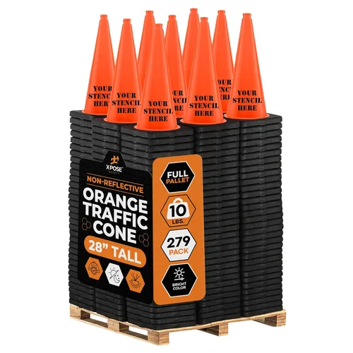 Miniatura 91 de Xpose Safety Cono de tráfico verde lima de 28 pulgadas, paquete de 4, cono de seguridad de PVC de alta calidad para estacionamiento, precaución