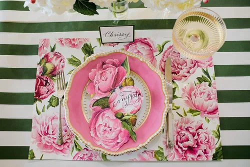 Miniatura 2 de Manteles individuales desechables de papel para mesa de comedor, manteles individuales cuadrados de flores de peonías para fiestas, 18 hojas por