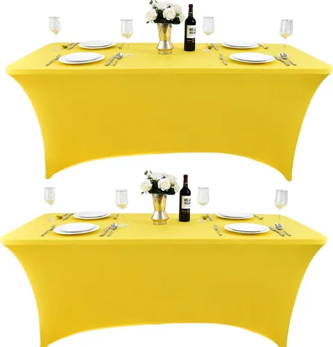 Miniatura 51 de Paquete de 2 Cubiertas de Mesa de Spandex de 4 pies para Mesas Plegables Rectangulares - Manteles Elásticos Ajustados Resistentes a las Arrugas