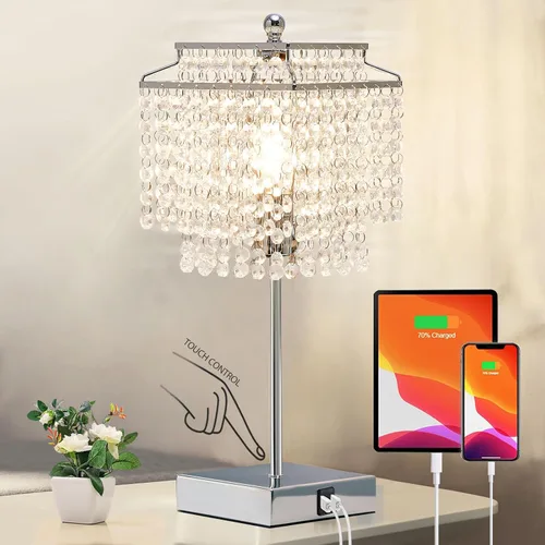 Miniatura 8 de Luvkczc Lámpara de Mesa de Cristal con Control Táctil Juego de 2, Lámpara de Mesa de Noche USB con Puertos USB C+A, Lámpara Regulable con Pantalla