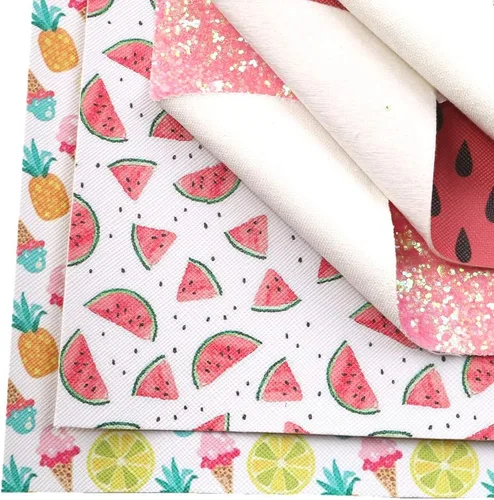 Miniatura 6 de Summer Fruits - Hoja de piel sintética de lichi, tela de cuero sintético surtido, 5 unidades de 8 x 13 pulgadas (7.9 in x 13.4 in) para hacer lazos