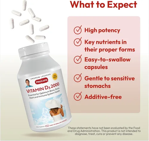 Miniatura 4 de Andrew Lessman Vitamina Cápsulas – Alta Potencia, esencial para la absorción de calcio, apoya la salud de los huesos, la función muscular saludable