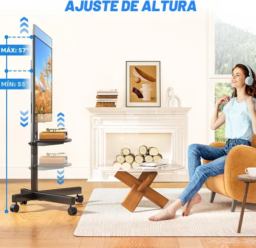 Miniatura 3 de Rfiver Carrito de TV móvil para televisores de pantalla plana LCD LED de 23 a 60 pulgadas de hasta 88 libras, altura ajustable, estante rodante