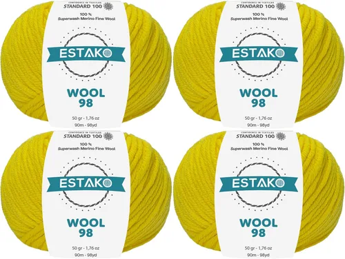 Miniatura 10 de Estako Lana 98 100% Lana Merina Superwash Lana Media Lana Lana Suave Tejido y Crochet Hilo 1.76 oz (50gr) 98 yds (295.3 ft) (6147 - Off White)