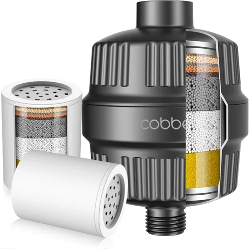 Cobbe Filtro de cabezal de ducha de 20 etapas con KDF-55 para agua dura, filtro de agua de alto rendimiento con 2 cartuchos reemplazables, elimina