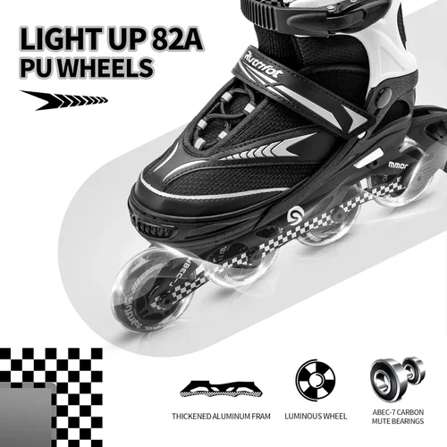 Miniatura 3 de Ruthfot Patines en línea ajustables para niños y niñas con ruedas de luz completa, patines para exteriores para niños y mujeres Blanco