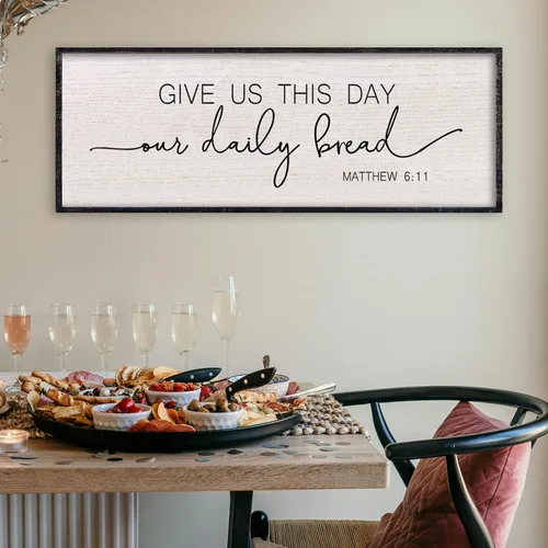 Miniatura 13 de LuZhiQiang Arte de pared para comedor 81,3×30,5 cm "Bless The Food Before Us" Letrero cristiano para cocina, cita familiar agradecida, cuadro grande