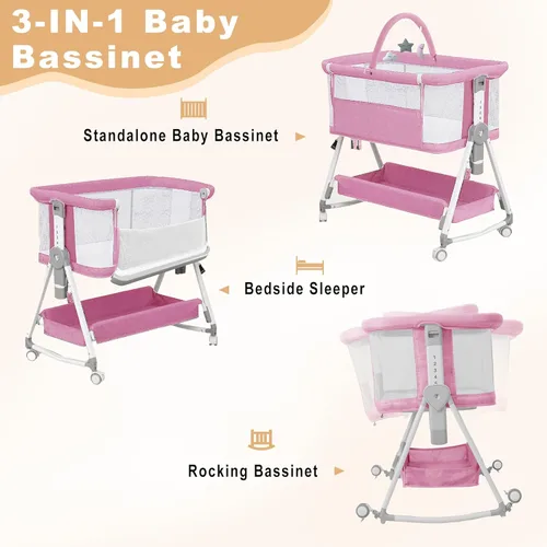 Miniatura 2 de Moisés para bebé, moisés de cabecera 3 en 1 para bebé con juguetes colgantes, moisés plegable portátil para bebé, cuna de cabecera de malla de 4