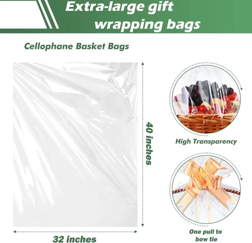 Miniatura 2 de 50 paquetes de bolsas de celofán de 32 x 40 pulgadas para cesta, extra grandes, grandes, bolsas de celofán transparente enormes para canastas