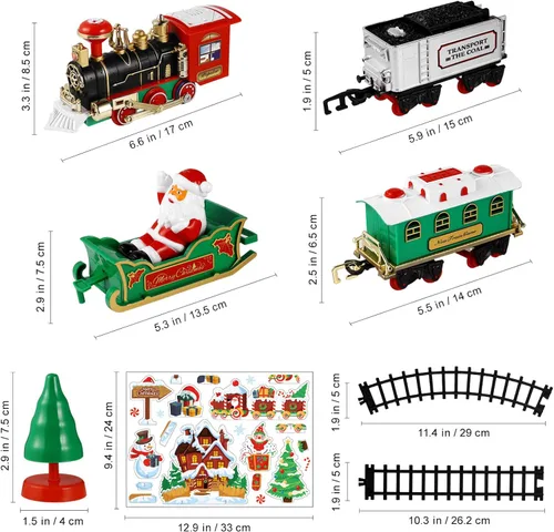 Miniatura 8 de Toyvian Juego de tren de Navidad Festivo Modelo de tren con pilas Mini luces y sonido, kits ferroviarios Motor de locomotora de vapor, luces