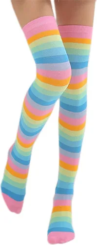 Miniatura 5 de Awlsyj 6 pares de calcetines altos a la rodilla calcetines largos hasta el muslo de Halloween bruja y cosplay calcetines para mujeres y niñas