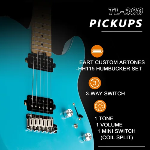 Miniatura 3 de EART TL-380 Guitarra eléctrica profesional para jugadores versátiles Cuello y diapasón de arce tostado, pastillas humbuckers con bobina dividida