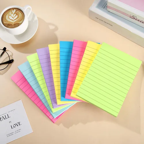 Miniatura 2 de Paquete de 12 notas adhesivas forradas de 4 x 6 pulgadas en colores brillantes, bloc de notas autoadhesivas con líneas, bloc de notas adhesivas