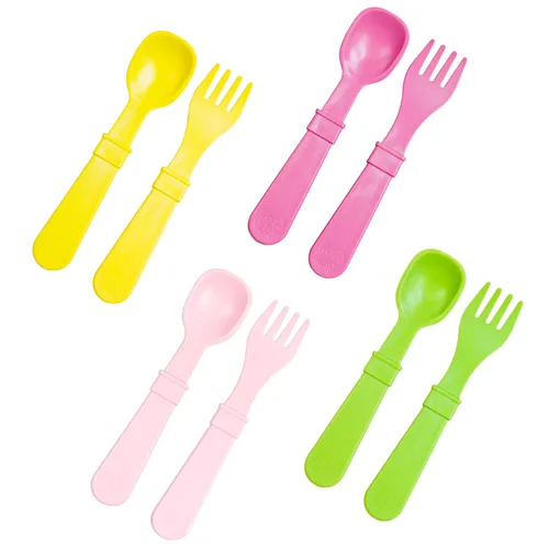 Miniatura 14 de Re-Play Juego de tenedores y cucharas para niños pequeños, juego de utensilios de 4 x 4 para niños, apto para lavavajillas y microondas, fabricado