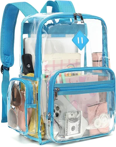 Miniatura 9 de Fuyicat Mochila transparente resistente para niñas, niños, mujeres y hombres, mochila escolar transparente de PVC transparente (negro)