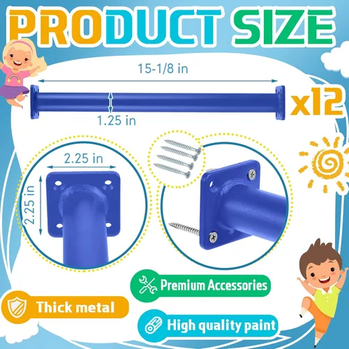 Miniatura 2 de Dunzy Paquete de 12 Barras de Mono Accesorios para Columpios Varillas Juego de Peldaños de Escalera Kit de Herrajes Barras de Mono de Acero con Azul