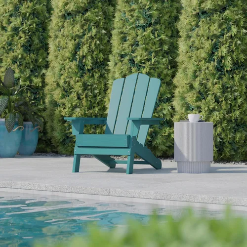 Miniatura 5 de Flash Furniture Newport Adirondack - Silla Adirondack con soporte para tazas, silla Adirondack de poliresina resistente a la intemperie, color azul