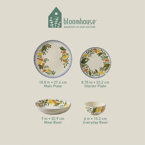 Miniatura 4 de Bloomhouse - Dos veces ganador de las Cosas Favoritas de Oprah - Juego de vajilla de gres con cuencos dobles pintados a mano con flores Posy Posy