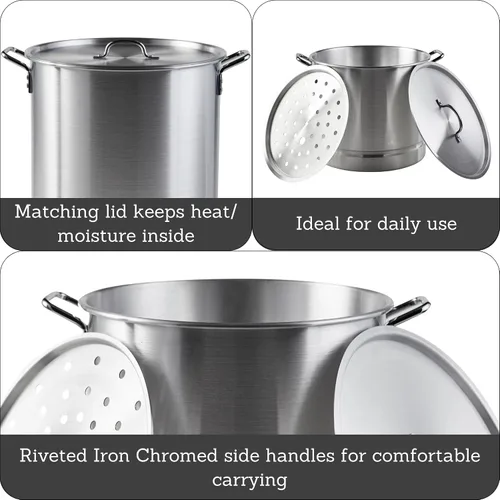 Miniatura 2 de IMUSA - Juego de vaporera de aluminio de dos piezas, 28Qt y 10Qt, plateado