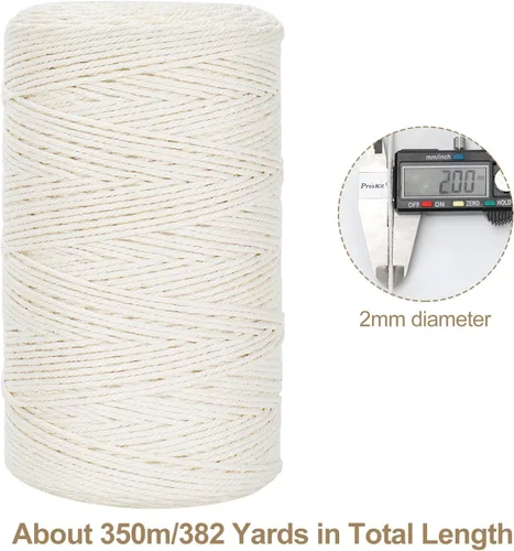Miniatura 3 de Cordón de macramé de 0.079 in x 380 yardas (1140 pies), cuerda de algodón natural para colgar en la pared, ganchos de plantas, manualidades, Beige