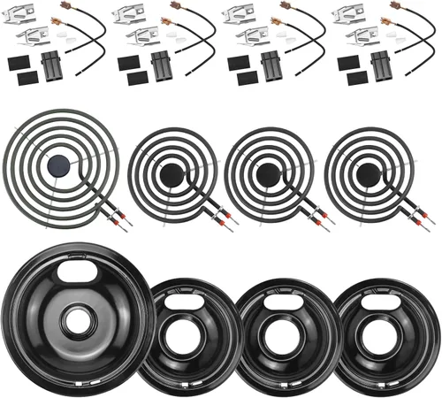 Miniatura 10 de Bandejas de Goteo para Quemadores de Estufa Eléctrica, Cubiertas de Quemadores de Estufa W10290353(6") W10290350(8")+Repuesto de Quemadores