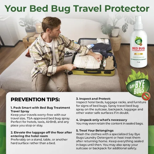 Miniatura 4 de Say Bye Bugs Aerosol para chinches de cama tamaño de viaje, no tóxico y mata al contacto. Spray antimanchas y olor. Nueva fórmula para deshacerse