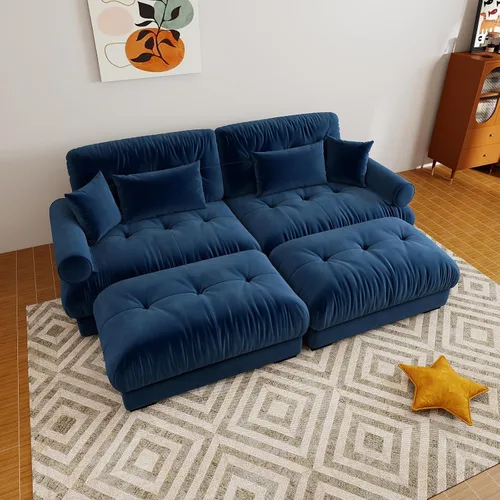Miniatura 66 de Sofá modular de gran tamaño de 94 pulgadas, sofás seccionales grandes de color beige y blanco para sala de estar, juego de sofá de terciopelo, sofás