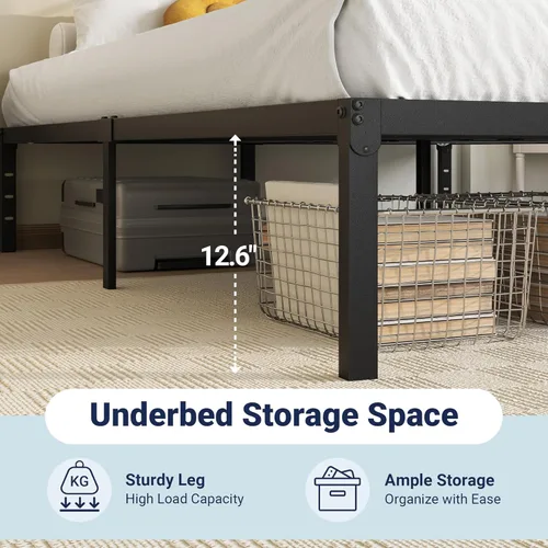 Miniatura 5 de Allewie Base de cama de tamaño matrimonial, camas de plataforma de metal de 14 pulgadas con espacio de almacenamiento, no necesita somier y fácil