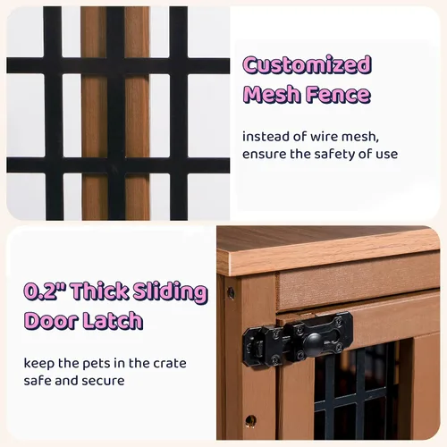 Miniatura 5 de Muebles de jaula para perros, caja de madera con puerta, perrera interior para perros pequeños/medianos, mesa auxiliar, perreras de malla, casa