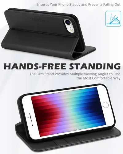 Miniatura 5 de SHIELDON Funda para iPhone SE 2022/SE 2020, tarjetero de piel auténtica, soporte magnético, funda de protección a prueba de golpes, compatible
